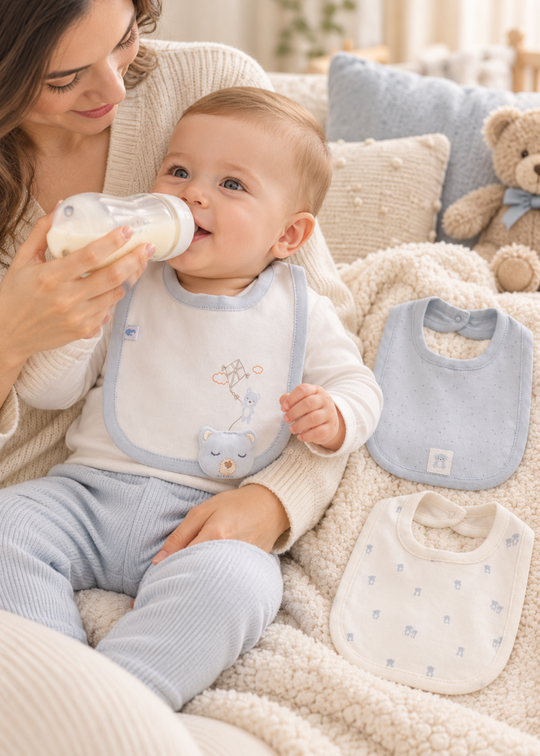 Set 3 Bavete Albe si Bleu cu Aplicatie pentru Baieti ONE2639 – Mell Sweet Baby