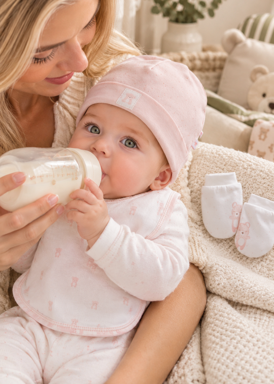 Set 3 Accesorii Roz cu Caciulita, Baveta si Manusi pentru Fetite TAK2651 – Mell Sweet Baby