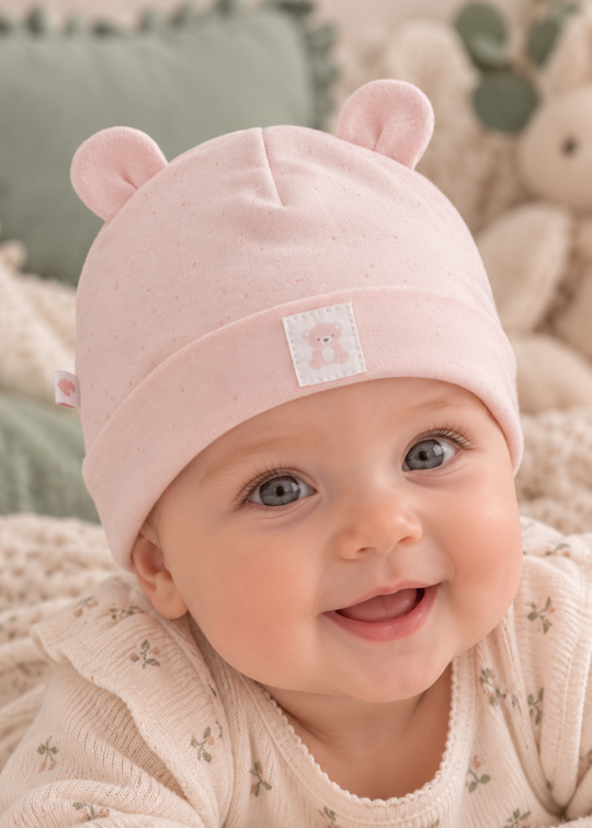 Caciulita din Bumbac Roz cu Urechiuse pentru Fetite SPK2649 – Mell Sweet Baby