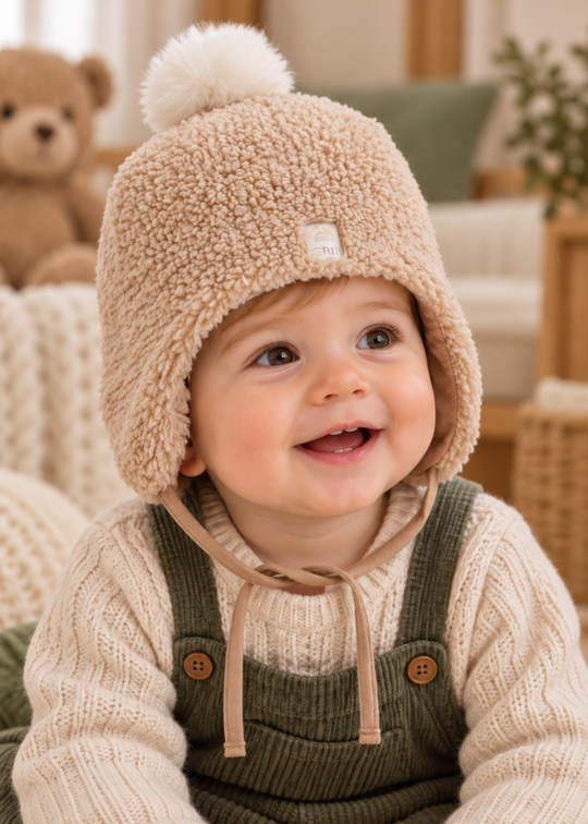 Caciula din Blanita Sherpa Maro cu Ciucure si Legaturi pentru Baieti SPE2663 – Mell Sweet Baby