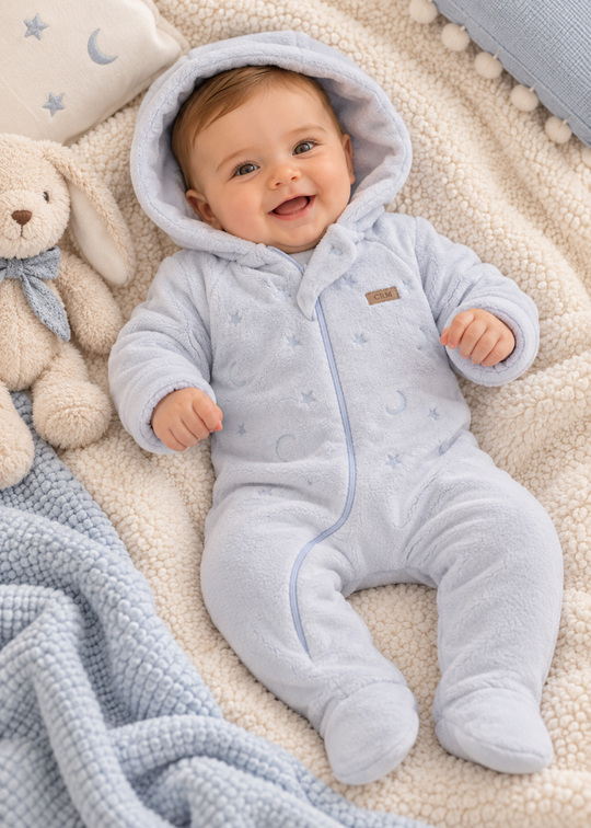 Combinezon din Plus Bleu cu Gluga cu Urechiuse si Fermoar pentru Baieti TE2593 – Mell Sweet Baby