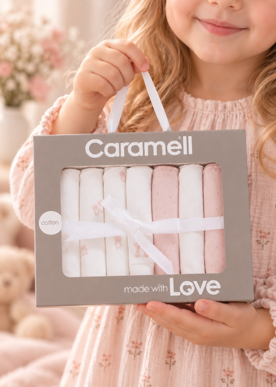 Set 7 Batiste din Bumbac Penye Albe si Roz in Cutie pentru Fetite MND2653 – Mell Sweet Baby