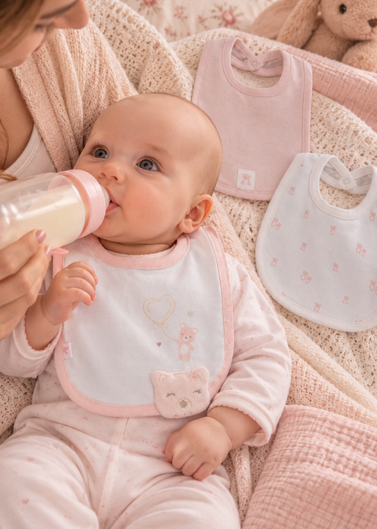 Set 3 Bavete Albe si Roz cu Aplicatie cu Ursulet pentru Fetite ONK2650 – Mell Sweet Baby