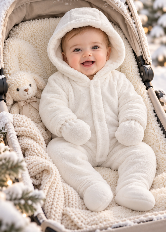 Combinezon Vatuit din Plus Crem cu Gluga si Manusi pentru Fetite TK2592 – Mell Sweet Baby