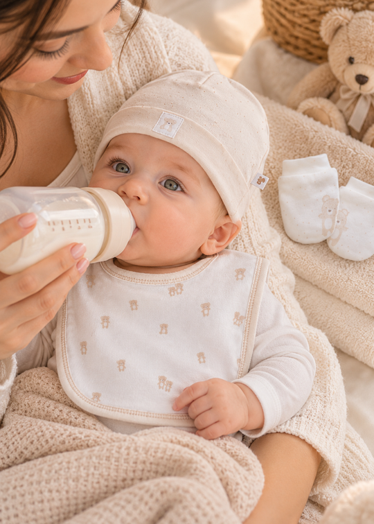 Set 3 Accesorii Bej cu Caciulita, Baveta si Manusi pentru Baieti TAE2640 – Mell Sweet Baby