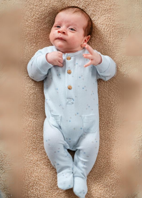 Salopeta Lunga Bleu din Bumbac cu Imprimeu Stele 9525 Mell Sweet Baby