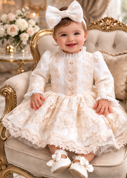 Rochita Chloe Capucino Dantela Floricele Brodate Si Trena AnneBebe