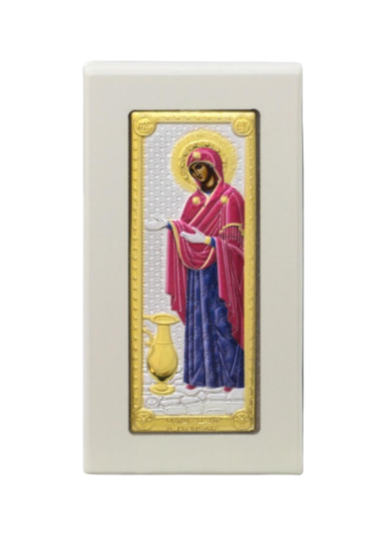 Icoana Argintata din Lemn Alb cu Maica Domnului Gerontissa 6x12 cm PW20-018 – Bizanticons Art