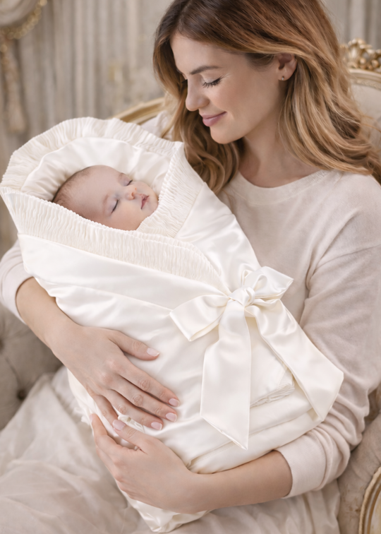 Paturica 3 In1 Crem Satin Cu Bumbac Si Volanas Pliseu AnneBebe