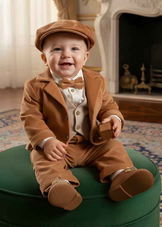 Costum Dacian Jacheta Cu Rever Pantalon Si Vesta Catifea Maro AnneBebe