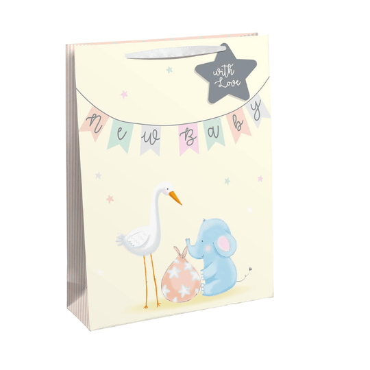 Beige Gift Bag with Stork and Elephant GDSE402M