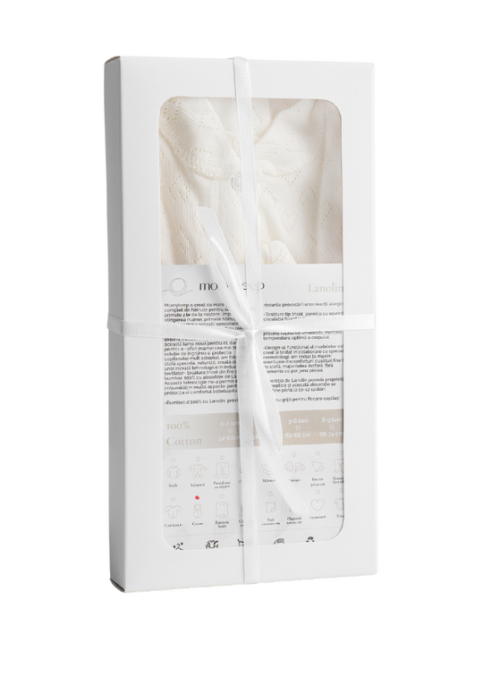 Set Sac de Dormit si Caciulita Nou-Nascut Crem din Bumbac Impregnat cu Lanolina MOM-023 Momykeep