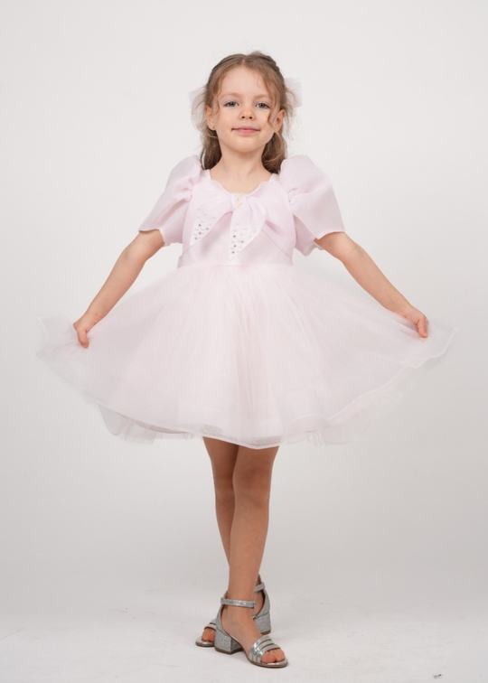 Pink ceremony dress, organza bust, short sleeves, tulle skirt, art 3164 Mon Princess