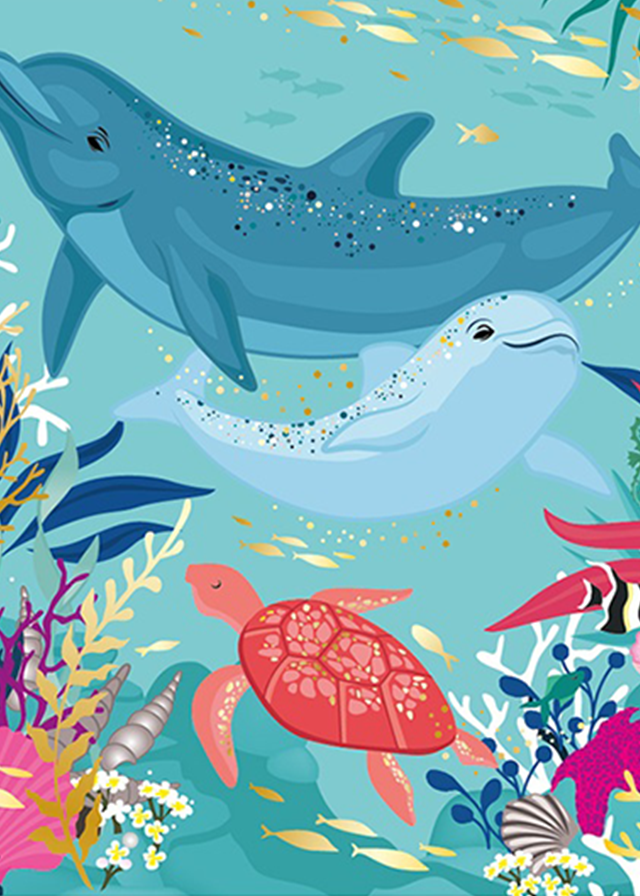 Felicitare Verde Exotic Dolphins art H010136