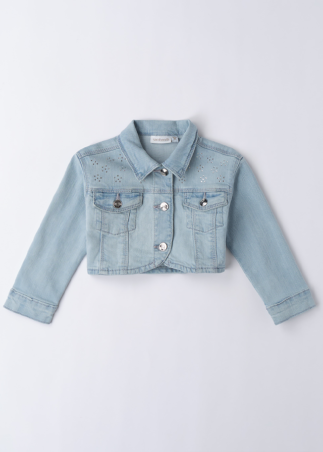 Geaca Scurta Din Denim Albastru Deschis Cu Strasuri 0B355.00 Sarabanda