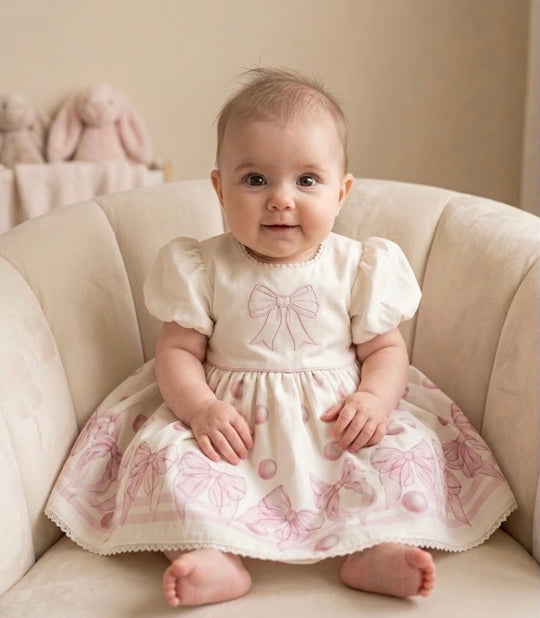 Rochita Letty Crem Cu Imprimeu Fundite Si Baloane Roz AnneBebe
