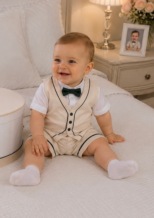 Costum Karl Vesta Si Pantalon Capucino Si Cheder Verde AnneBebe