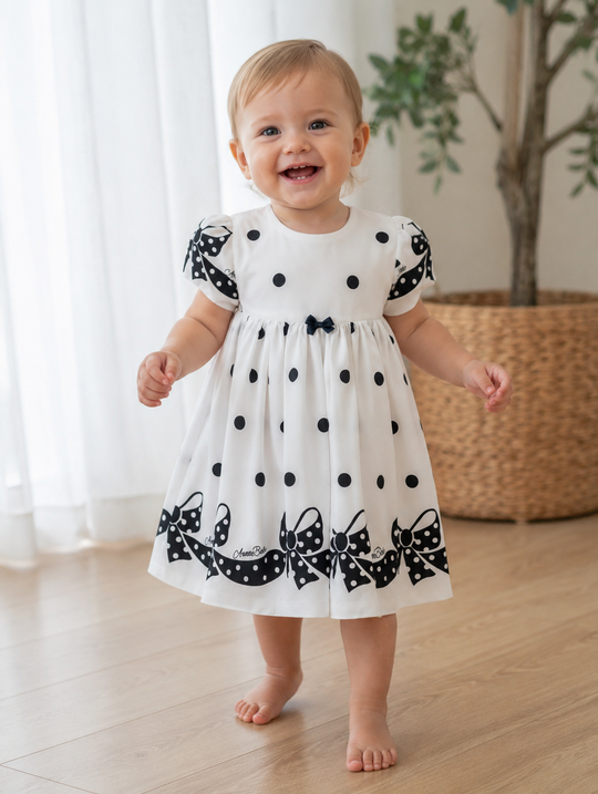 Rochita Baby Doll Crem Cu Fundite Bleumarin AnneBebe