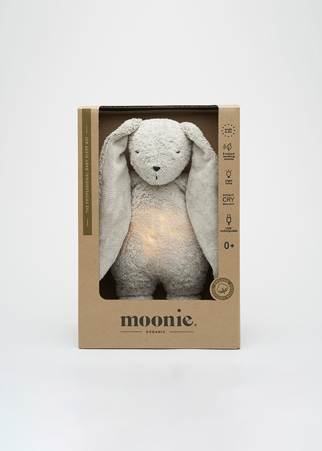 Iepuras Bebe Jucarie Muzicala cu Lampa de Veghe Incorporata Gray Natur Moonie 2.0