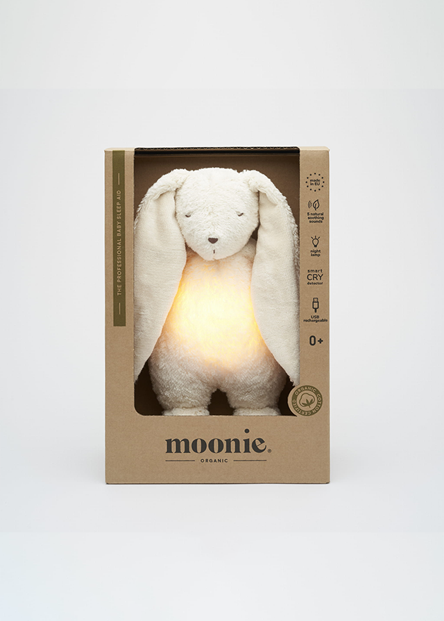 Iepuras Bebe Jucarie Muzicala cu Lampa de Veghe Incorporata Bumbac Organic Polar Natur Moonie 2.0