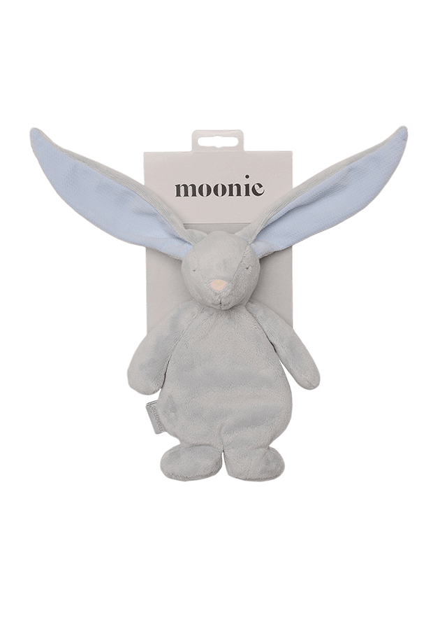 Jucarie Senzoriala Iepuras Gri cu Urechi Bleu Sensory Bunny Sky Moonie