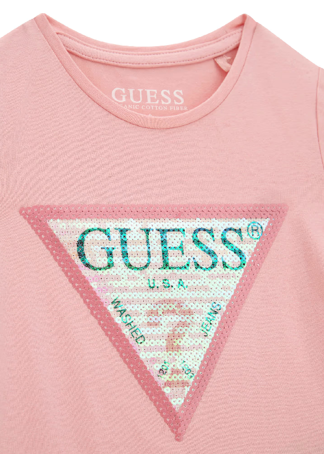 Tricou Roz Cu Maneca Scurta Cu Paiete K4RI31 K6YW1 G6V9 Guess