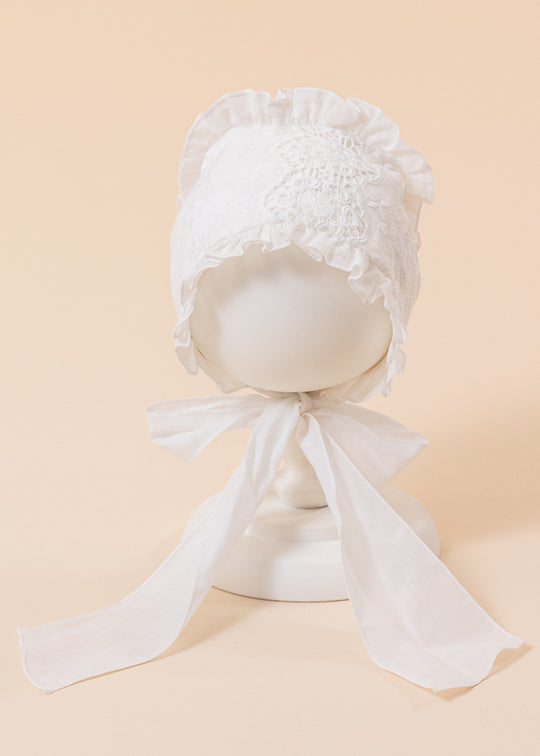 Caciulita Catolica Crem Dantela bumbac AnneBebe