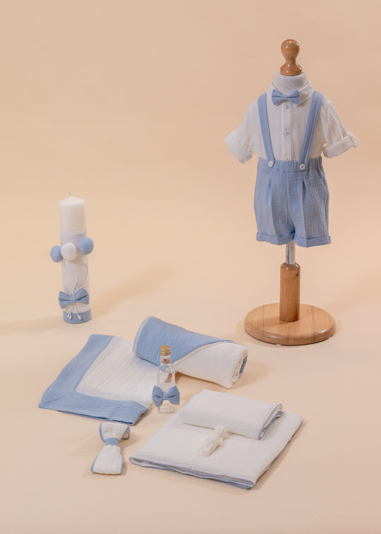 Set Botez David 3 Piese Costum Trusou si Lumanare Personalizat Botez AnneBebe