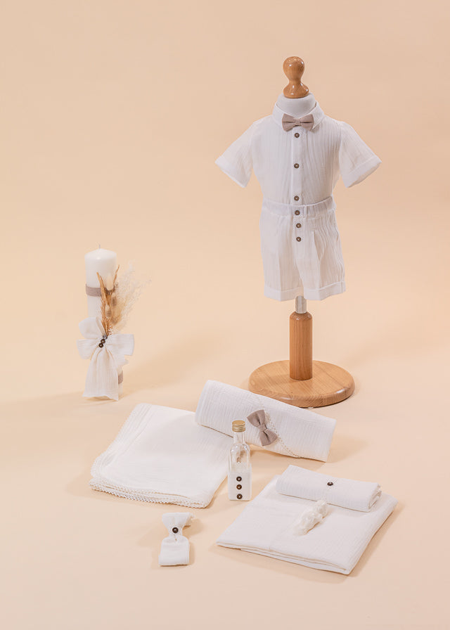 Radu Christening Set 3 Pieces Costume Trusou and Candle Personalized Christening AnneBebe