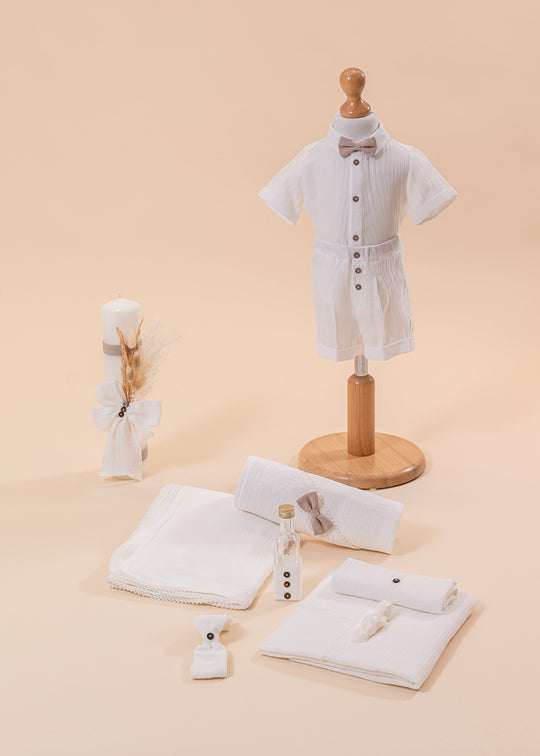 Radu 3 Piece Baptism Set, Suit, Trunk and Candle Personalized Baptism AnneBebe