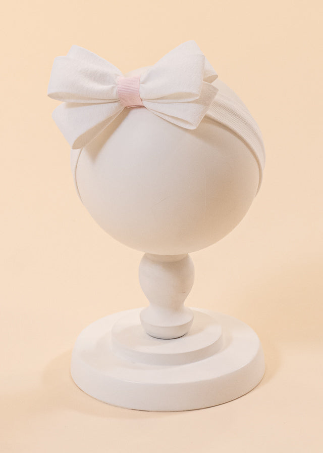 Simona Cream Headband Pink Ribbed Ribbon