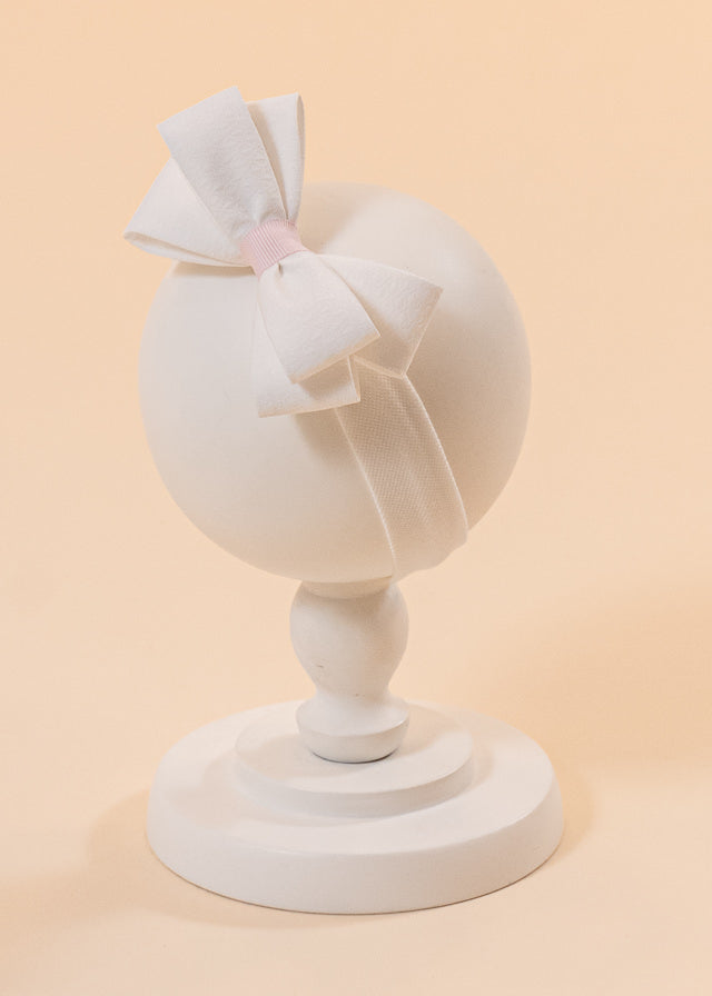 Simona Cream Headband Pink Ribbed Ribbon