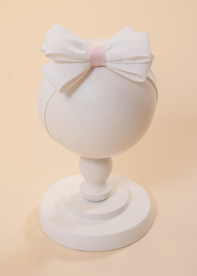 Simona Cream Headband Pink Ribbed Ribbon