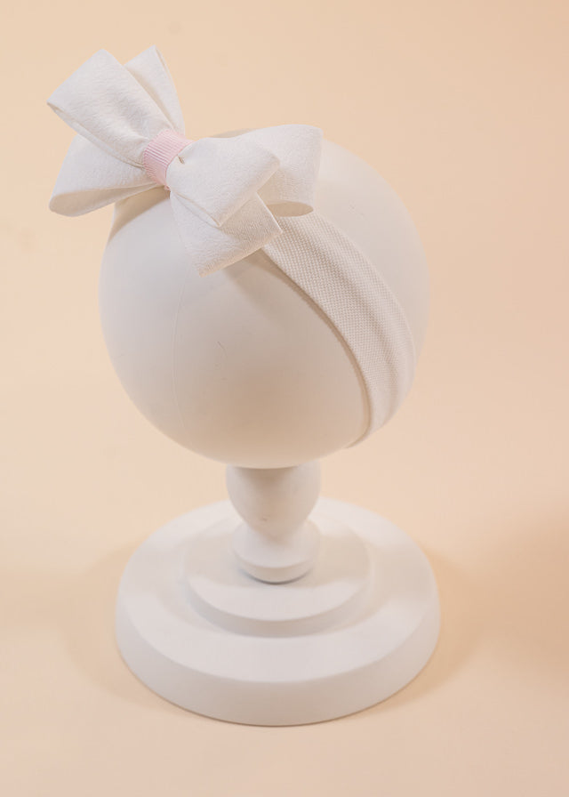 Simona Cream Headband Pink Ribbed Ribbon