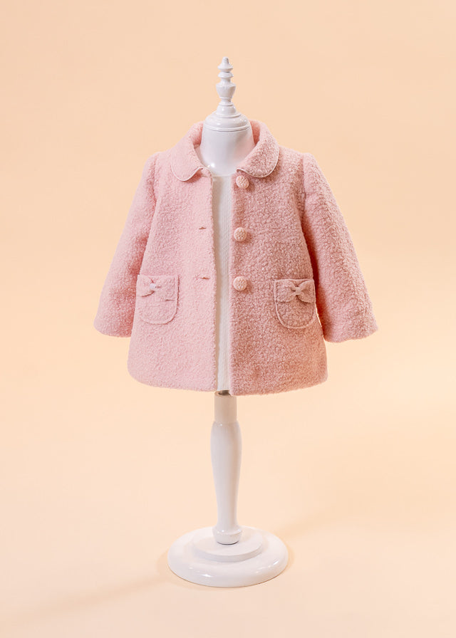 AnneBebe Girls' Pink Curl Coat With Bow 