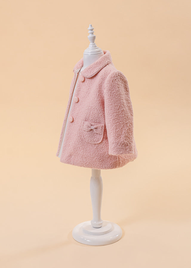 AnneBebe Girls' Pink Curl Coat With Bow 