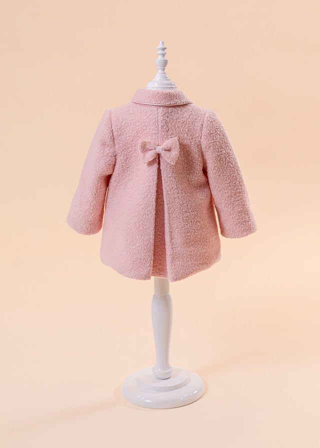 AnneBebe Girls' Pink Curl Coat With Bow 