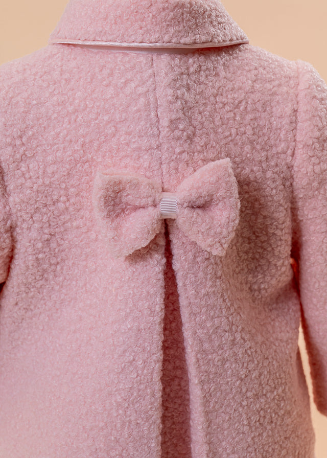 AnneBebe Girls' Pink Curl Coat With Bow 