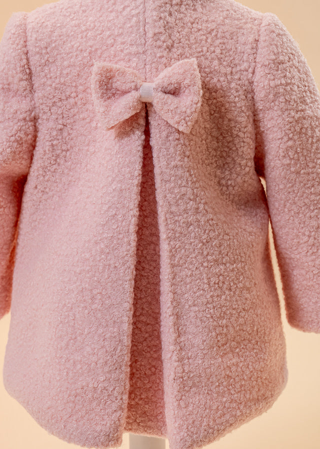 AnneBebe Girls' Pink Curl Coat With Bow 