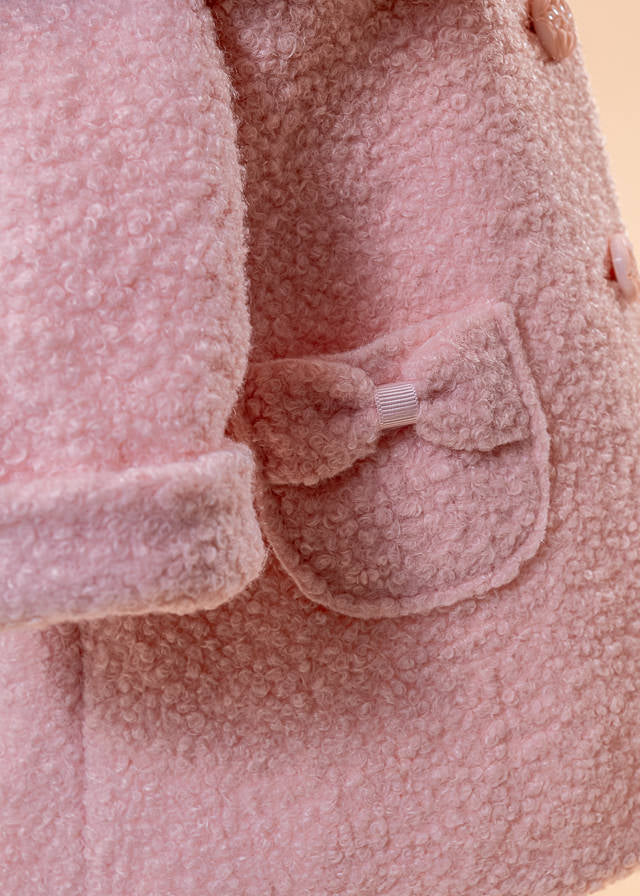 AnneBebe Girls' Pink Curl Coat With Bow 