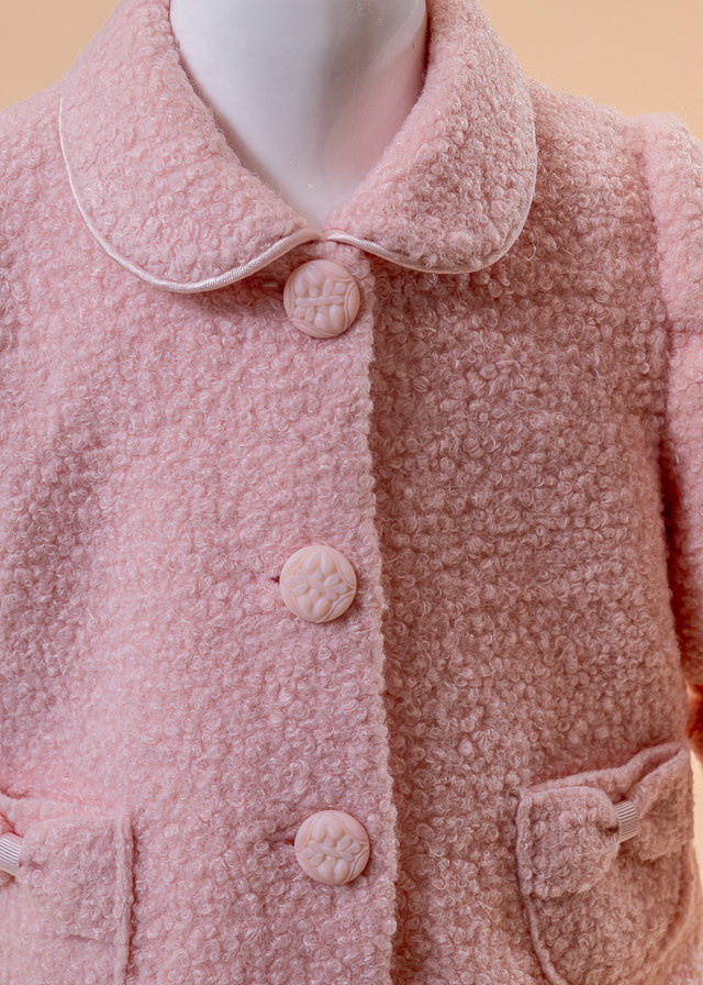 AnneBebe Girls' Pink Curl Coat With Bow 