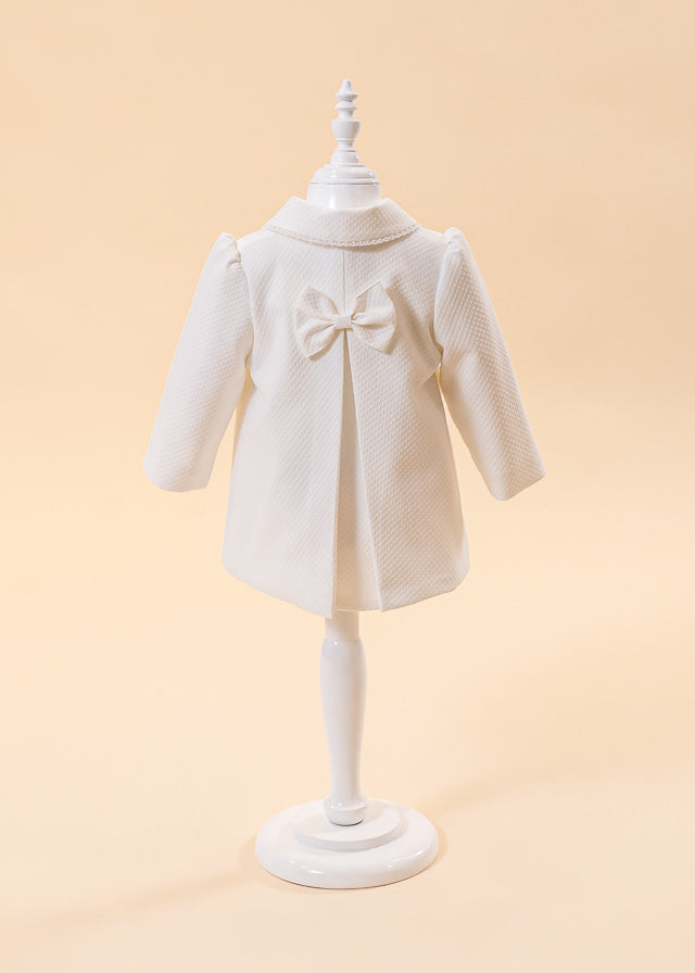 Cream Girls' Coat Straight Fold Back Angled Collar Rhombus Model