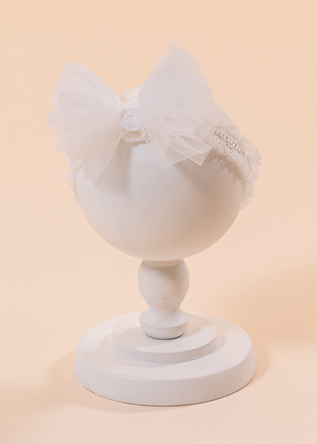 Elegant Headband Cream Tulle Bow With Globule AnneBebe