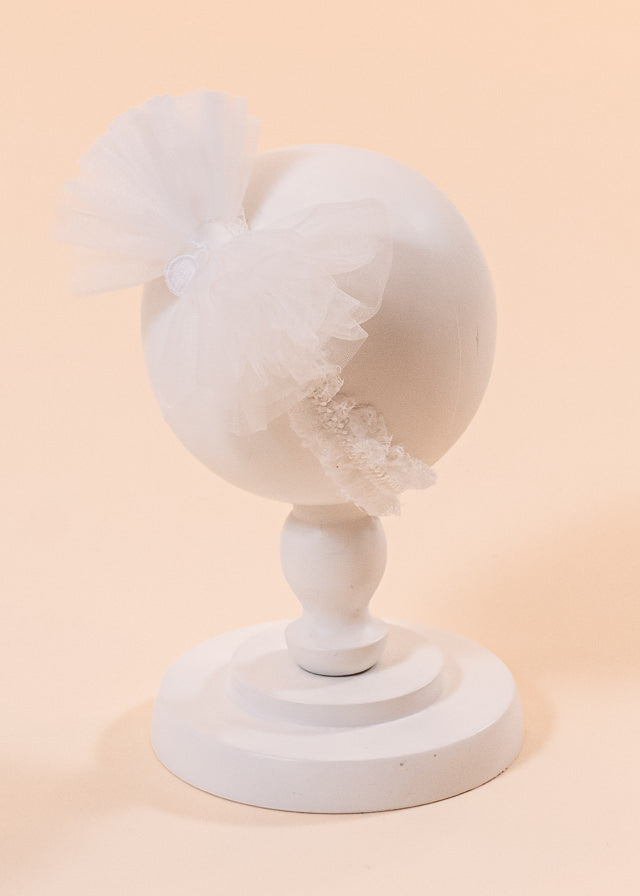 Elegant Headband Cream Tulle Bow With Globule AnneBebe