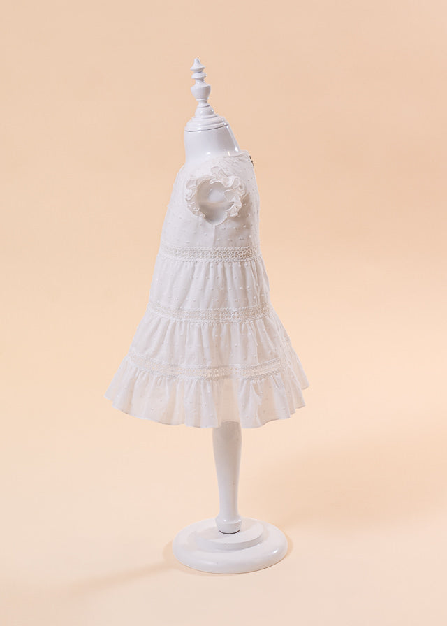 AnneBebe Elegant Cream Dress with Three Ruffles