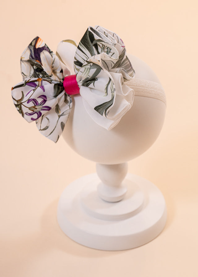 Cream Silk Headband Flower Print