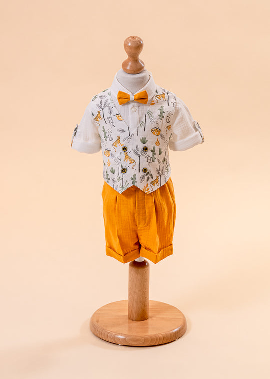 Muslin Tiger Print Vest and Mustard Shorts Suit AnneBebe