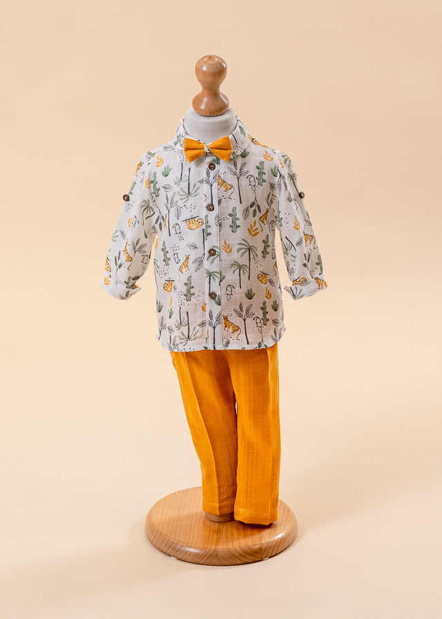 Muslin Suit Tiger Print Shirt And Long Mustard Pants AnneBebe