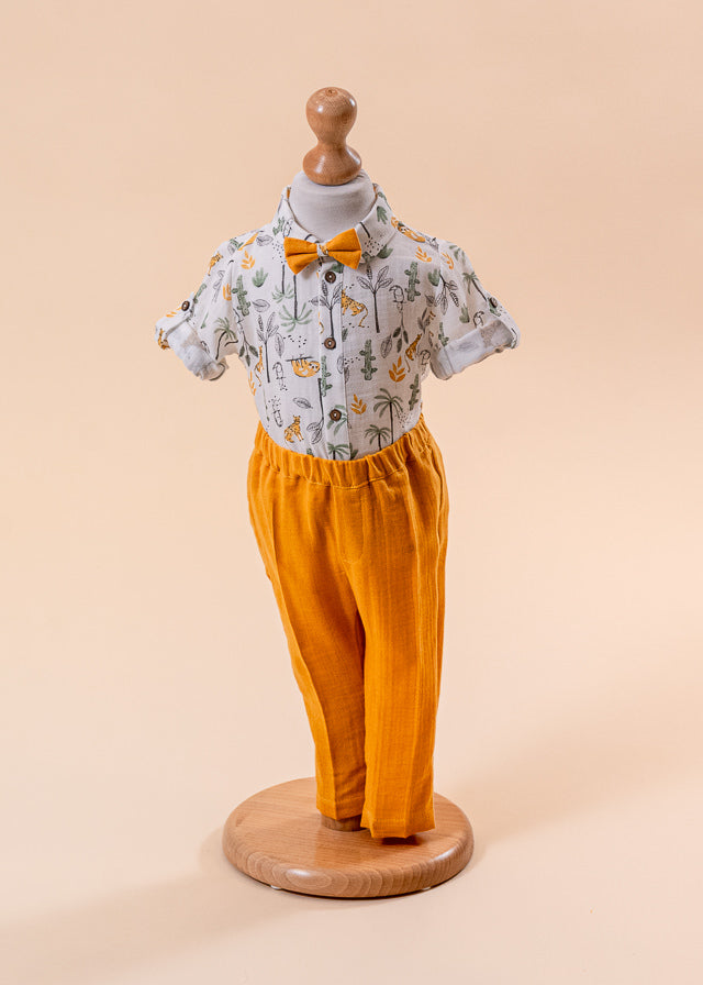 Muslin Suit Tiger Print Shirt And Long Mustard Pants AnneBebe