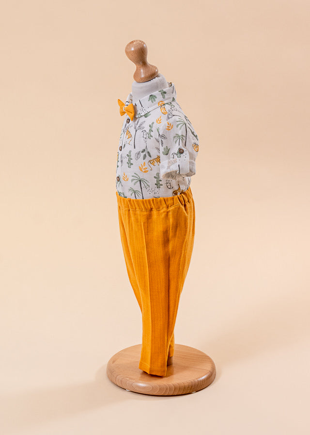 Muslin Suit Tiger Print Shirt And Long Mustard Pants AnneBebe